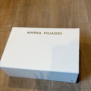 Amina Muaddi White and Gold Shoe Box